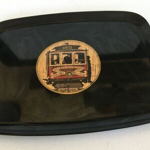 Couroc Satin Black Serving Tray San Francisco Cable Car 12" Hand Inlaid RARE